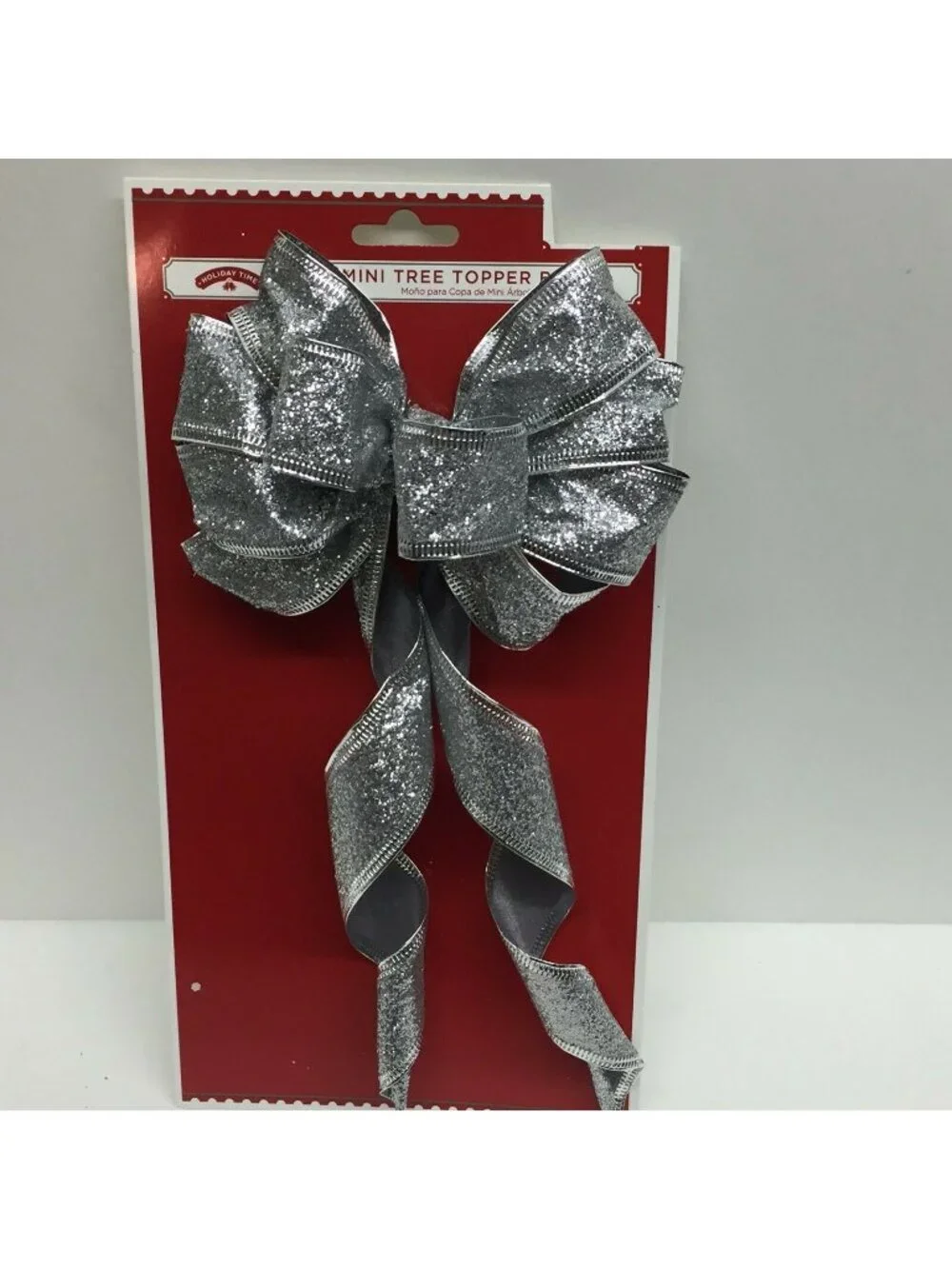 Holiday Time Silver Glitter Narrow Wired Edge Christmas Gift Bow Package Wedding